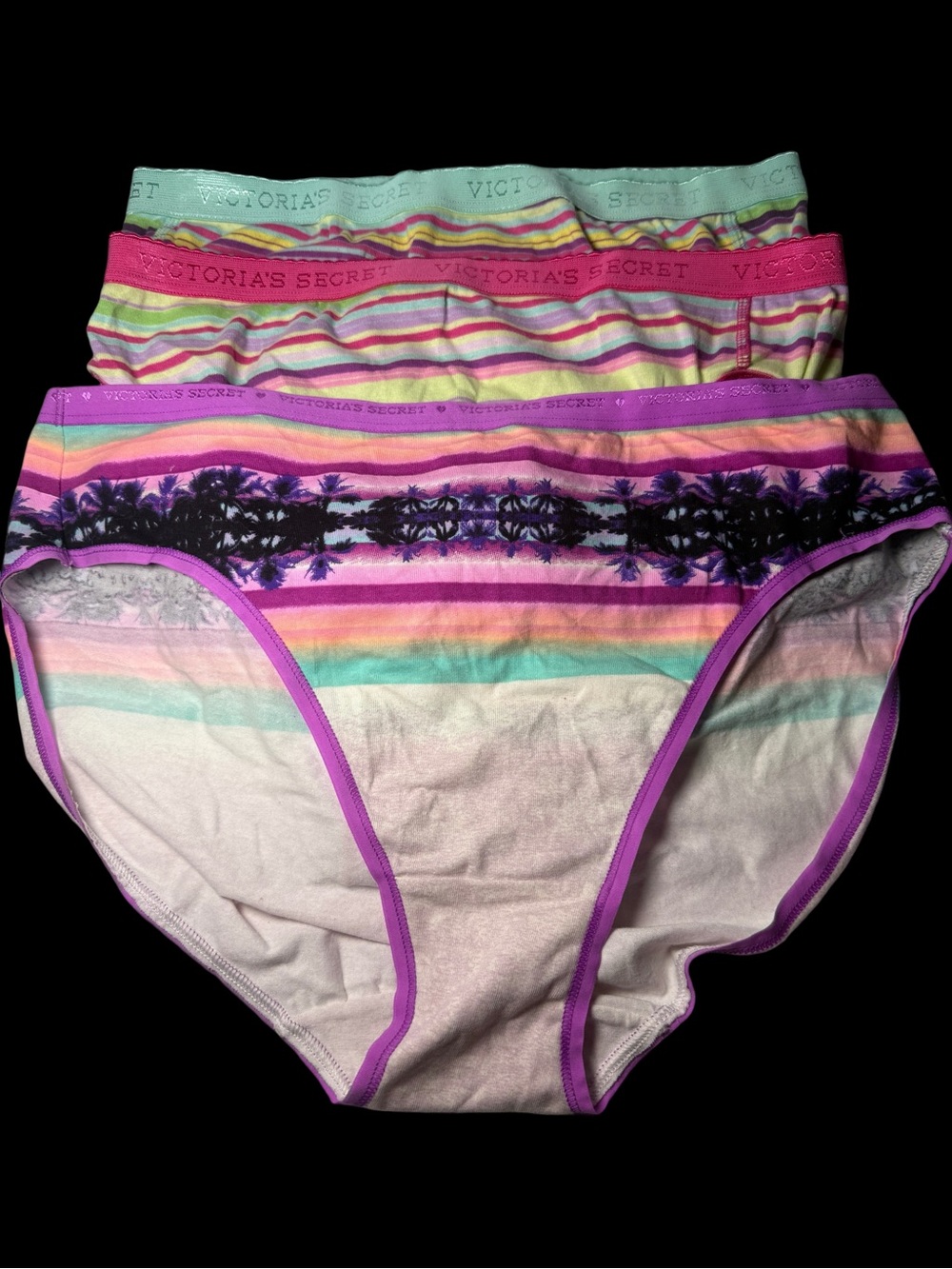 Victoria's Secret Multi-Color Stripe Bikini Briefs  3 Pack Large